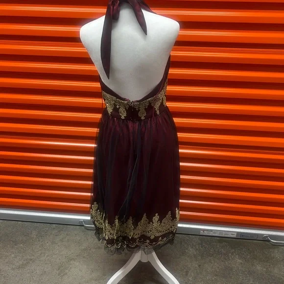 Adrianna Papell Red and Gold Embellished Halter Sundress - Picture 3 of 7